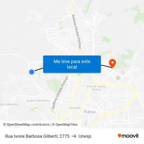Rua Ivone Barbosa Gilberti, 2775 to Unesp map