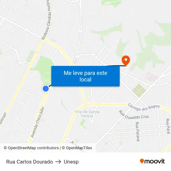 Rua Carlos Dourado to Unesp map
