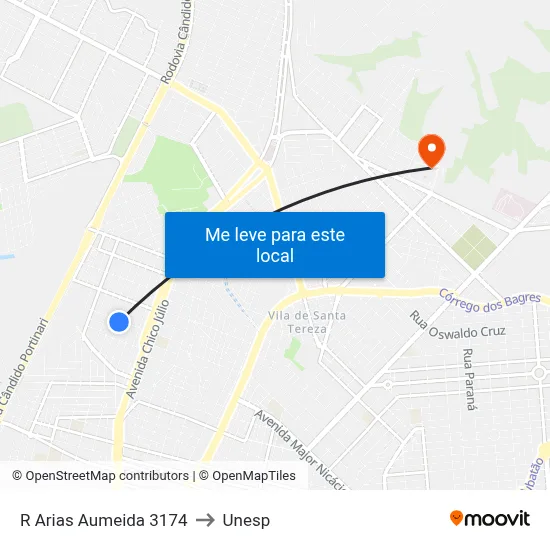 R Arias Aumeida 3174 to Unesp map