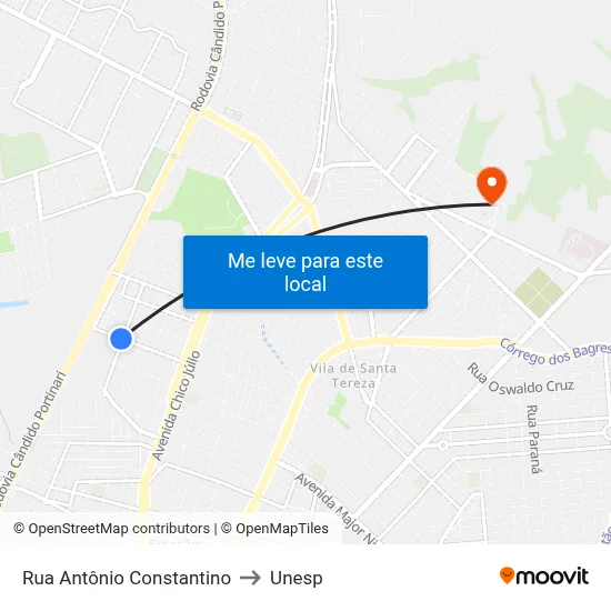 Rua Antônio Constantino to Unesp map