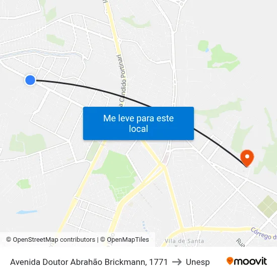Avenida Doutor Abrahão Brickmann, 1771 to Unesp map