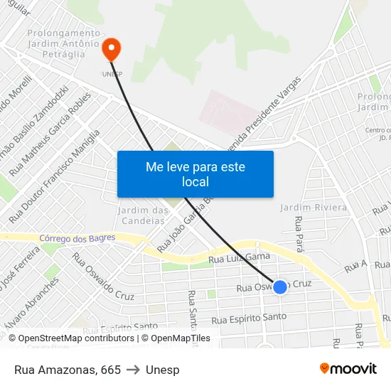 Rua Amazonas, 665 to Unesp map