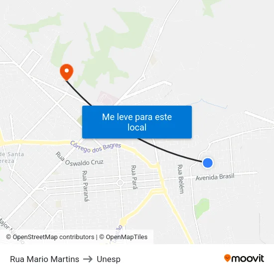 Rua Mario Martins to Unesp map