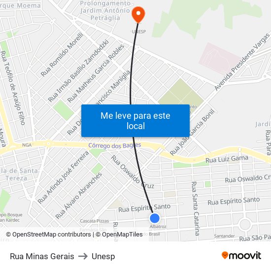 Rua Minas Gerais to Unesp map