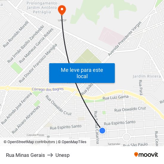 Rua Minas Gerais to Unesp map