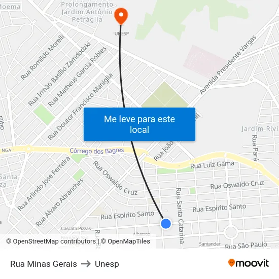 Rua Minas Gerais to Unesp map