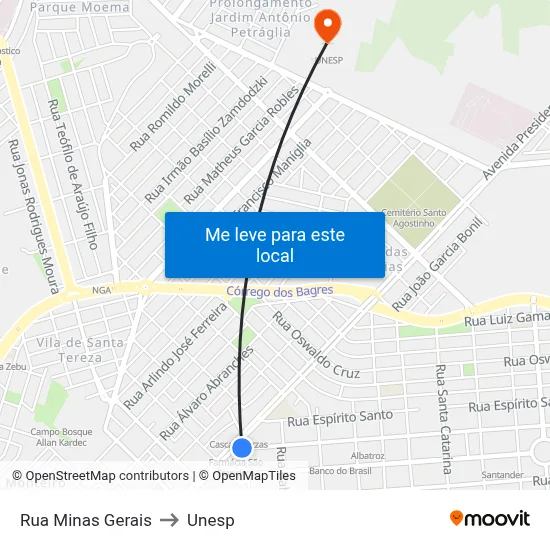 Rua Minas Gerais to Unesp map