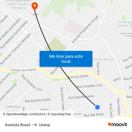 Avenida Brasil to Unesp map