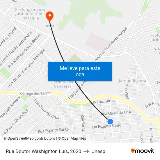 Rua Doutor Washignton Luís, 2620 to Unesp map