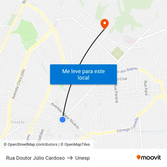 Rua Doutor Júlio Cardoso to Unesp map