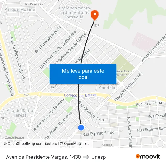 Avenida Presidente Vargas, 1430 to Unesp map