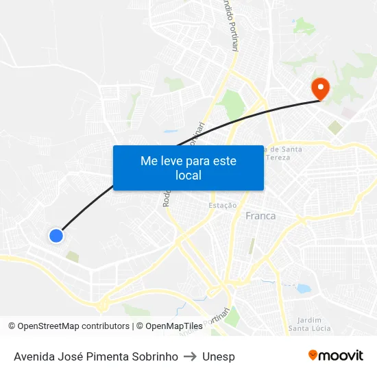 Avenida José Pimenta Sobrinho to Unesp map