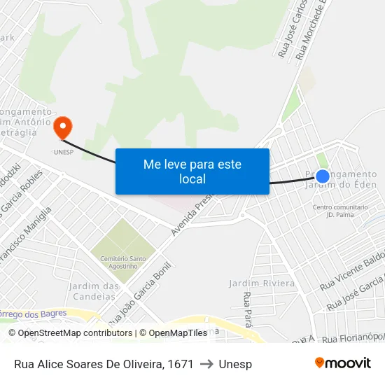 Rua Alice Soares De Oliveira, 1671 to Unesp map