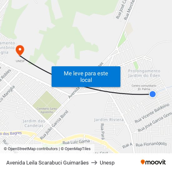 Avenida Leila Scarabuci Guimarães to Unesp map