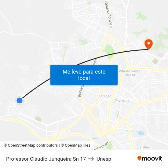 Professor Claudio Junqueira Sn 17 to Unesp map