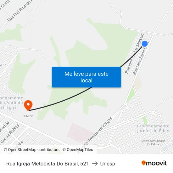 Rua Igreja Metodista Do Brasil, 521 to Unesp map