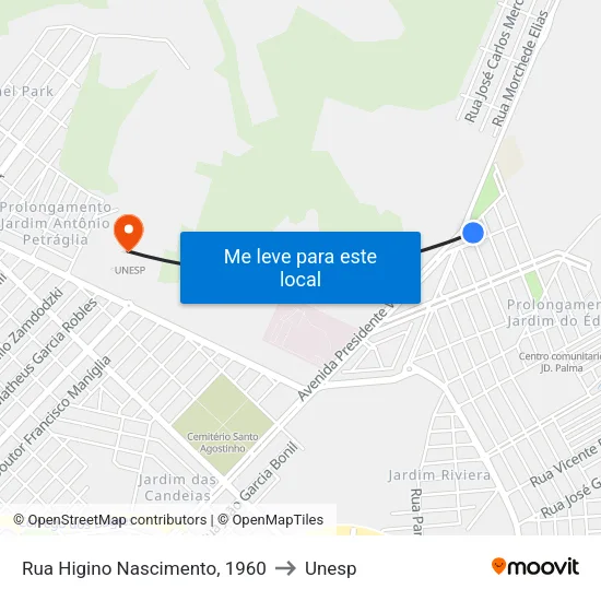 Rua Higino Nascimento, 1960 to Unesp map