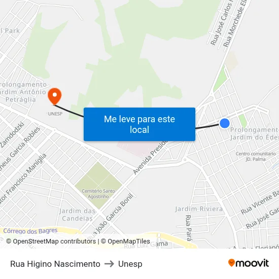 Rua Higino Nascimento to Unesp map