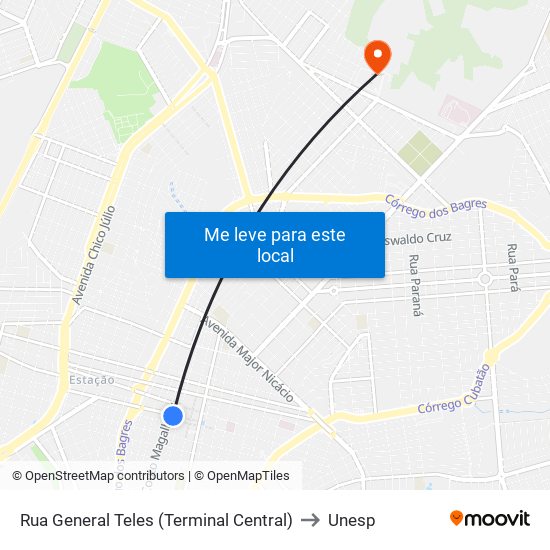 Rua General Teles (Terminal Central) to Unesp map