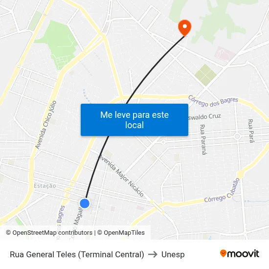 Rua General Teles (Terminal Central) to Unesp map