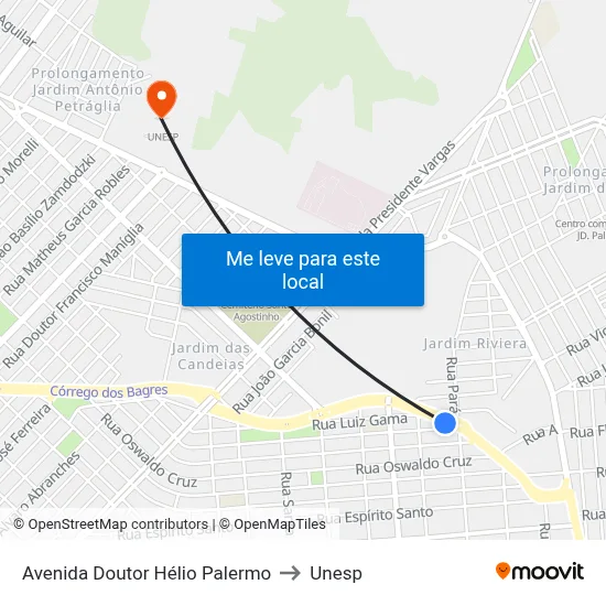 Avenida Doutor Hélio Palermo to Unesp map