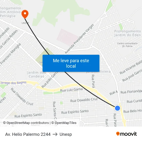 Av. Helio Palermo 2244 to Unesp map