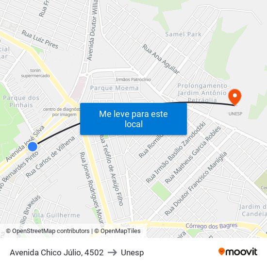 Avenida Chico Júlio, 4502 to Unesp map