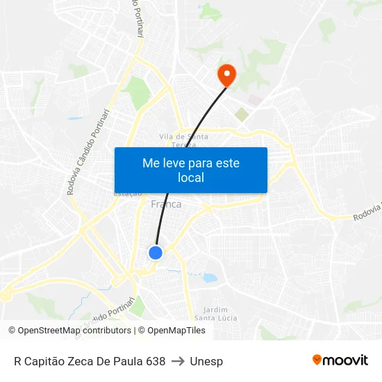 R Capitão Zeca De Paula 638 to Unesp map