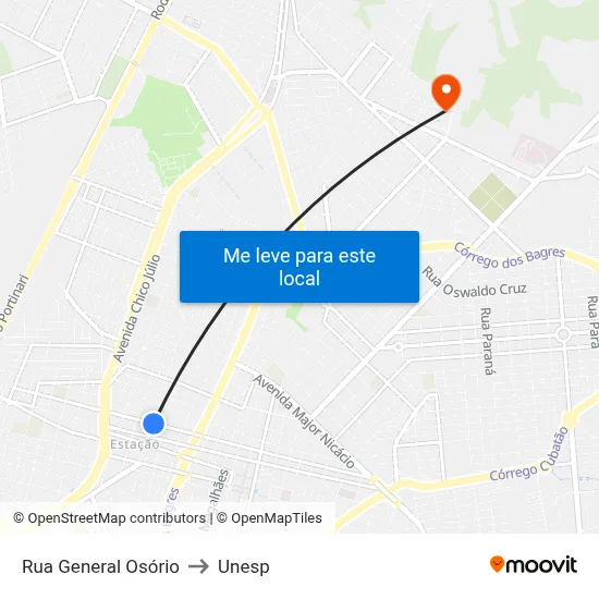 Rua General Osório to Unesp map