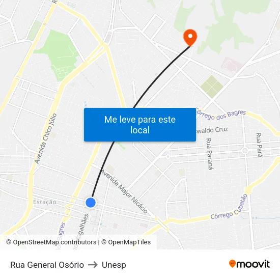 Rua General Osório to Unesp map