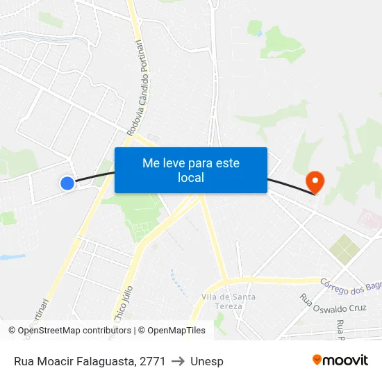 Rua Moacir Falaguasta, 2771 to Unesp map
