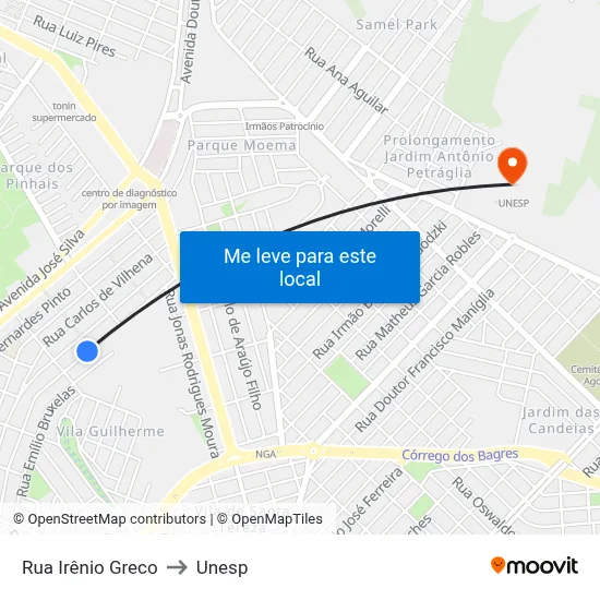 Rua Irênio Greco to Unesp map