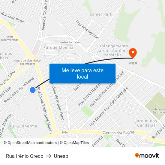 Rua Irênio Greco to Unesp map