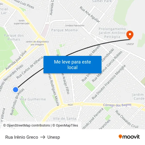 Rua Irênio Greco to Unesp map