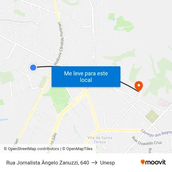 Rua Jornalista Ângelo Zanuzzi, 640 to Unesp map