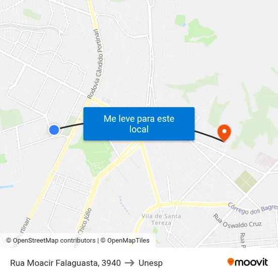 Rua Moacir Falaguasta, 3940 to Unesp map