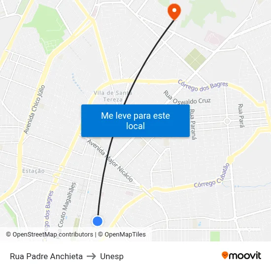 Rua Padre Anchieta to Unesp map