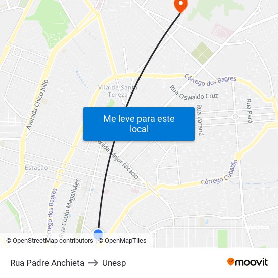 Rua Padre Anchieta to Unesp map