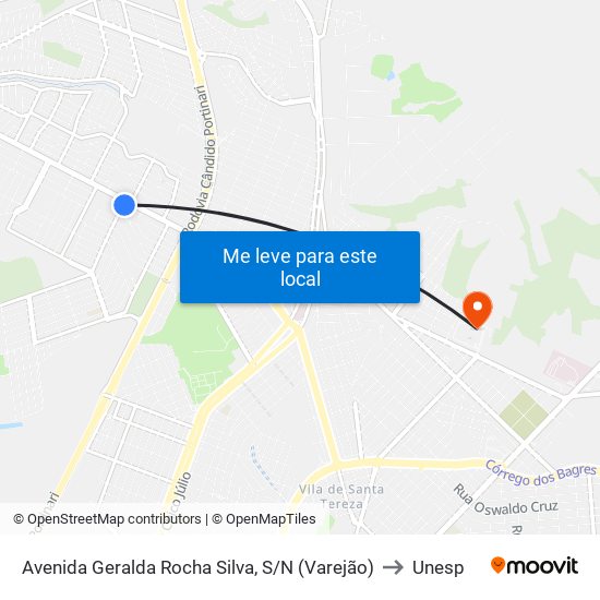 Avenida Geralda Rocha Silva, S/N (Varejão) to Unesp map