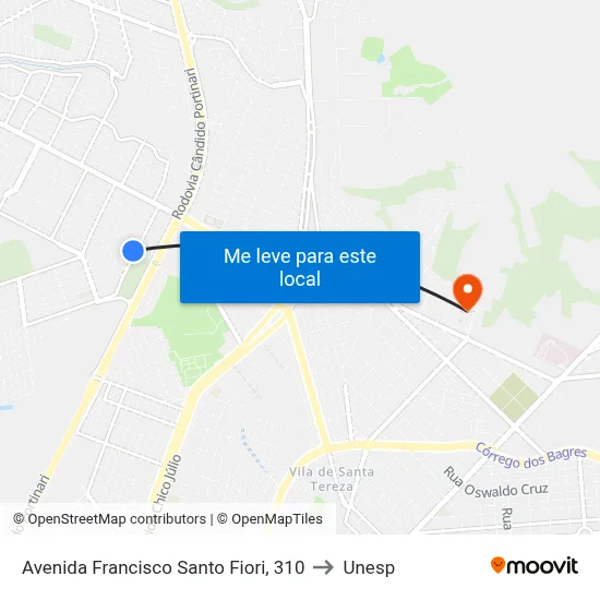 Avenida Francisco Santo Fiori, 310 to Unesp map