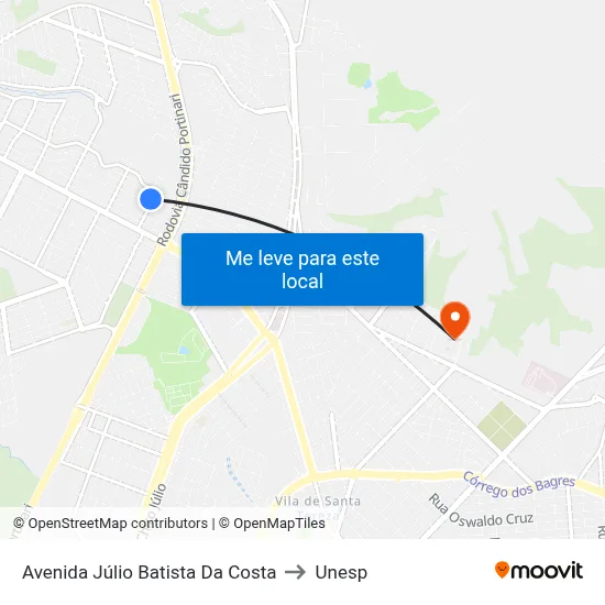 Avenida Júlio Batista Da Costa to Unesp map