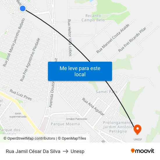 Rua Jamil César Da Silva to Unesp map