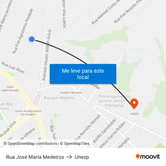 Rua José Maria Medeiros to Unesp map