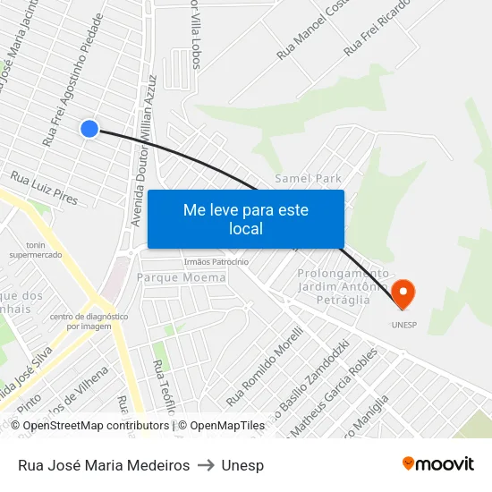 Rua José Maria Medeiros to Unesp map