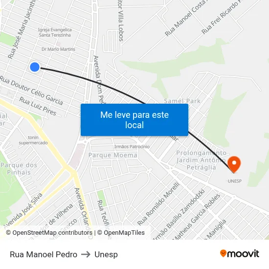 Rua Manoel Pedro to Unesp map