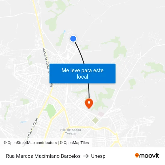 Rua Marcos Maxímiano Barcelos to Unesp map