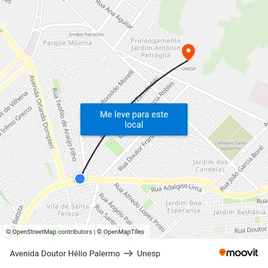 Avenida Doutor Hélio Palermo to Unesp map