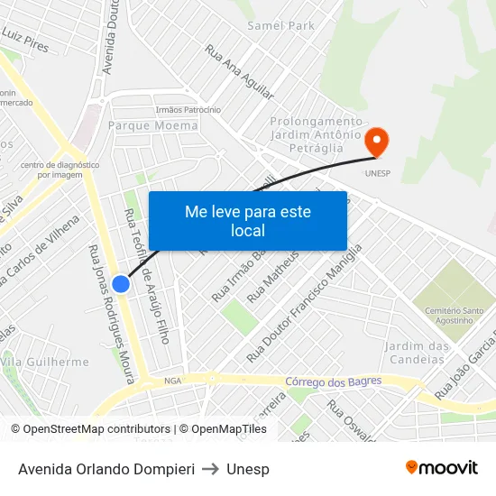 Avenida Orlando Dompieri to Unesp map