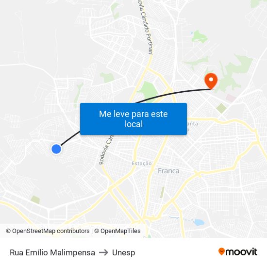 Rua Emílio Malimpensa to Unesp map