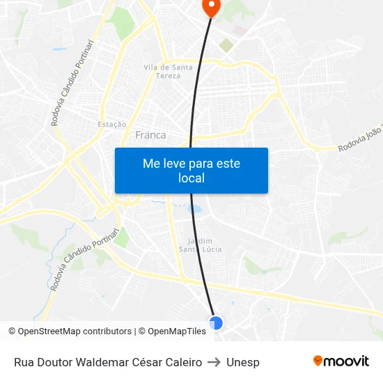 Rua Doutor Waldemar César Caleiro to Unesp map